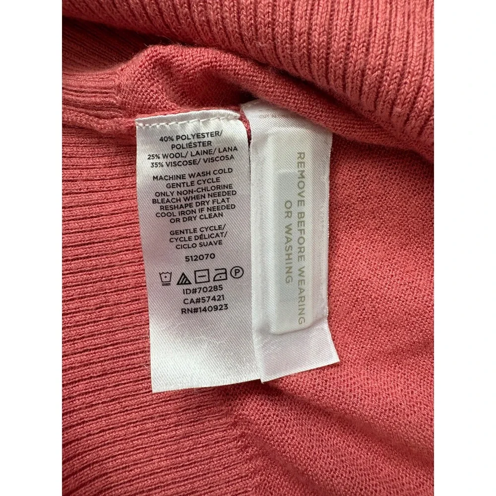 LOFT Preppy Coastal Coquette Coral Pink Button Shoulder Wool Blend Crew Neck XS
